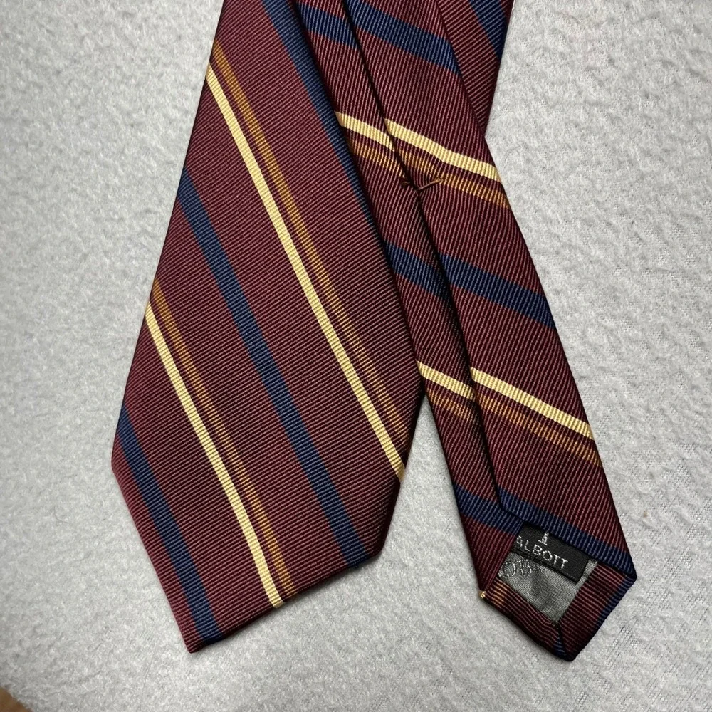 Robert Talbott Mens Silk Tie Burgundy Navy Blue Gold Striped Classic Necktie USA